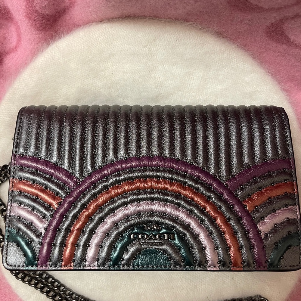 Coach Callie Foldover Chain Clutch | Graphite Mult - Picture 2 of 12